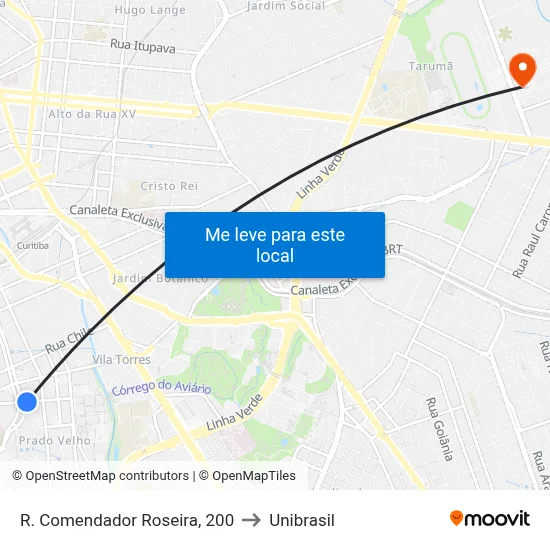 R. Comendador Roseira, 200 to Unibrasil map