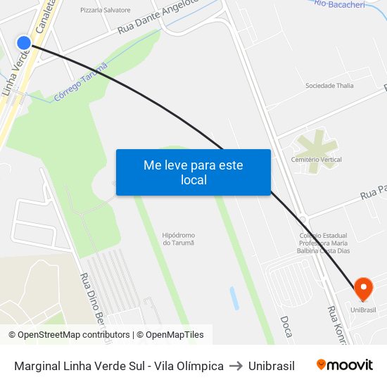 Marginal Linha Verde Sul - Vila Olímpica to Unibrasil map