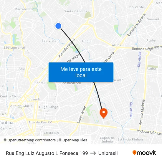 Rua Eng Luiz Augusto L Fonseca 199 to Unibrasil map