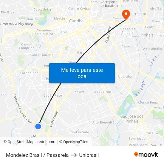 Av. Juscelino Kubitschek de Oliveira - Ld 2905 (Mondelez Brasil / Passarela) to Unibrasil map