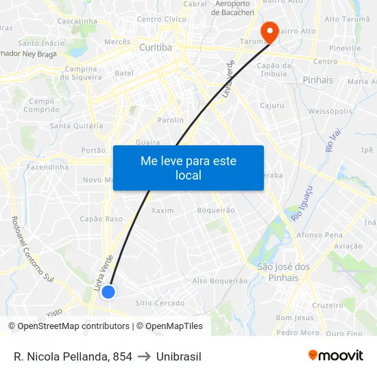 R. Nicola Pellanda, 854 to Unibrasil map