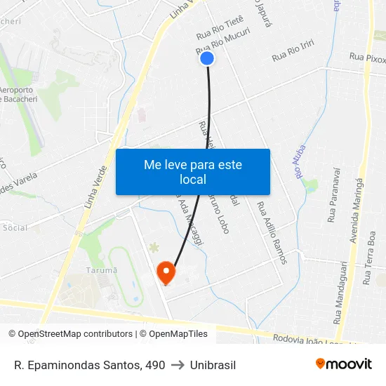 R. Epaminondas Santos, 490 to Unibrasil map