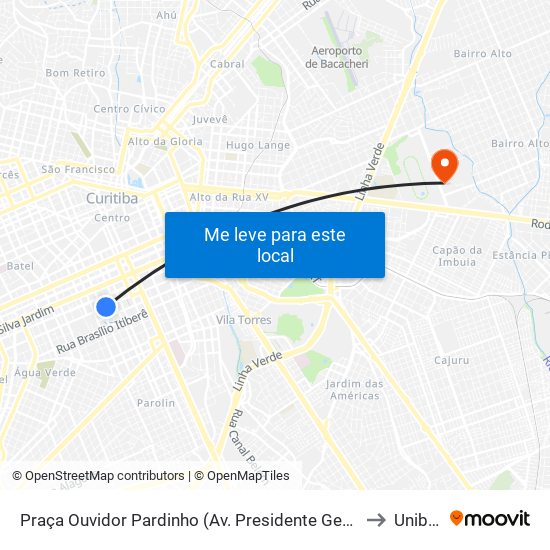 Praça Ouvidor Pardinho (Av. Presidente Getúlio Vargas, 1309) to Unibrasil map