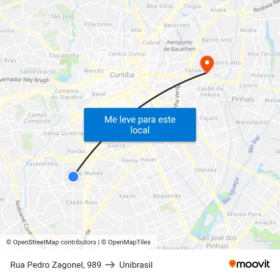 Rua Pedro Zagonel, 989 to Unibrasil map