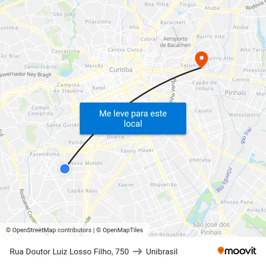 Rua Doutor Luiz Losso Filho, 750 to Unibrasil map