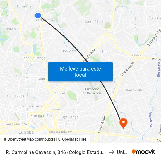 R. Carmelina Cavassin, 346 (Colégio Estadual Gelvira Correa Pacheco) to Unibrasil map