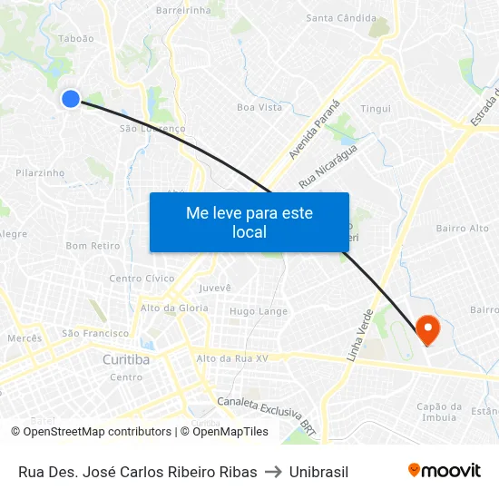 Rua Des. José Carlos Ribeiro Ribas to Unibrasil map