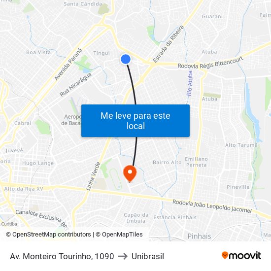 Av. Monteiro Tourinho, 1090 to Unibrasil map