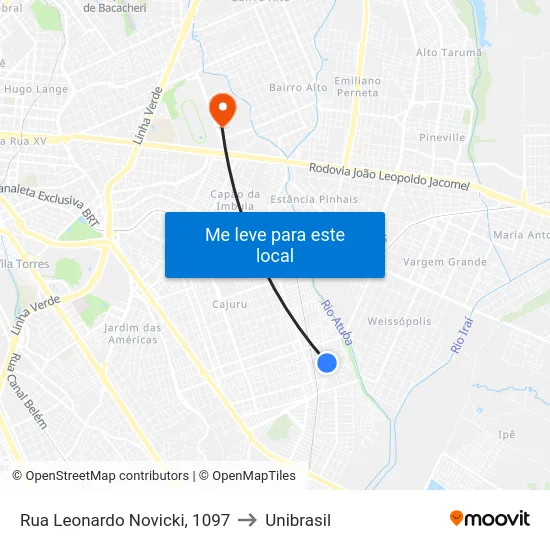 Rua Leonardo Novicki, 1097 to Unibrasil map