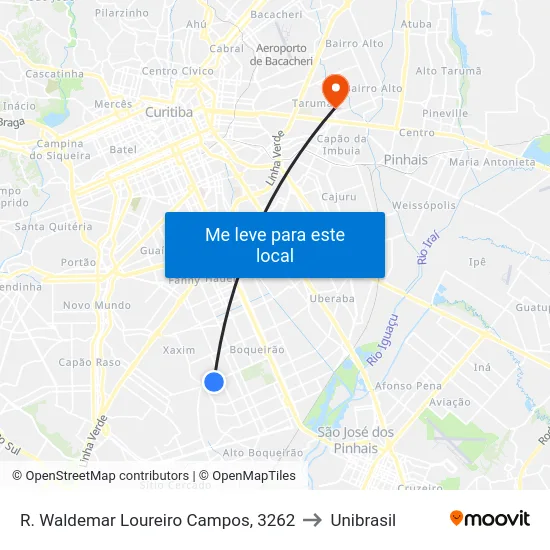 R. Waldemar Loureiro Campos, 3262 to Unibrasil map