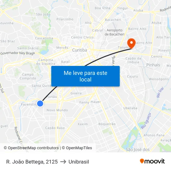 R. João Bettega, 2125 to Unibrasil map
