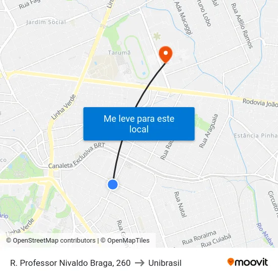 R. Professor Nivaldo Braga, 260 to Unibrasil map