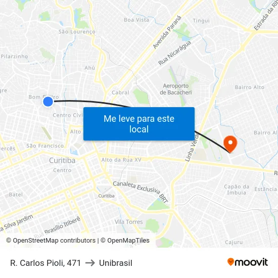 R. Carlos Pioli, 471 to Unibrasil map