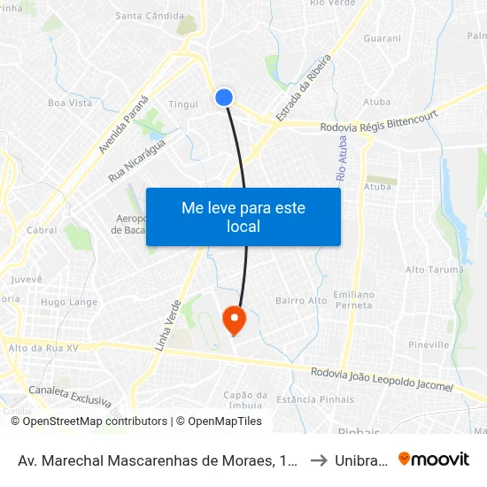 Av. Marechal Mascarenhas de Moraes, 1411 to Unibrasil map