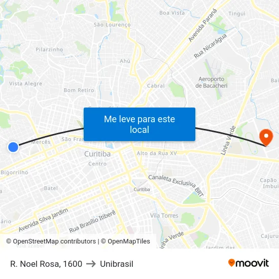 R. Noel Rosa, 1600 to Unibrasil map