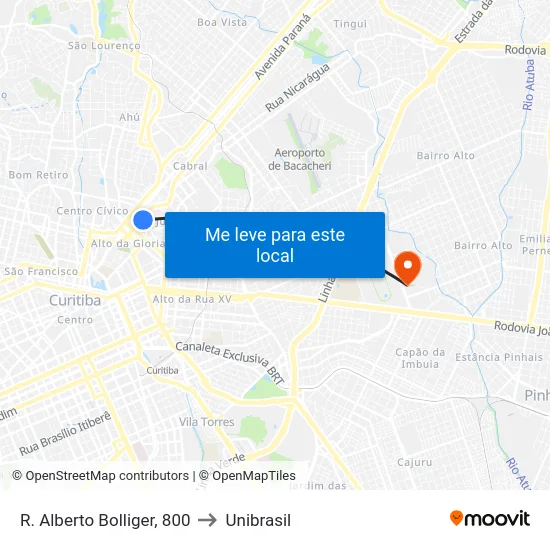 R. Alberto Bolliger, 800 to Unibrasil map