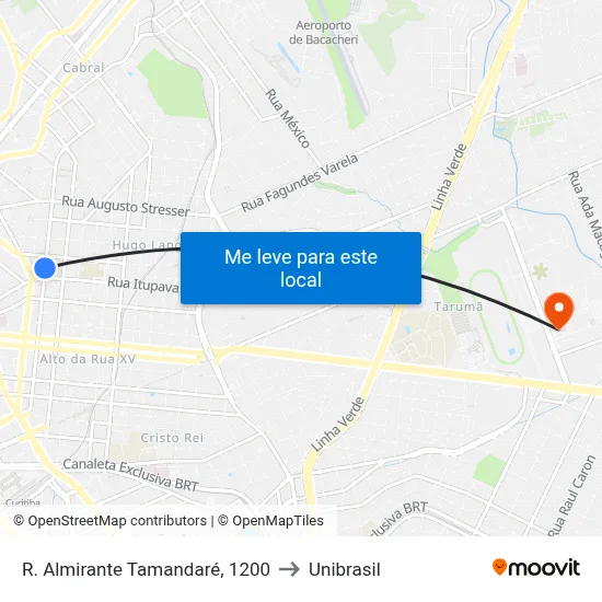 R. Almirante Tamandaré, 1200 to Unibrasil map
