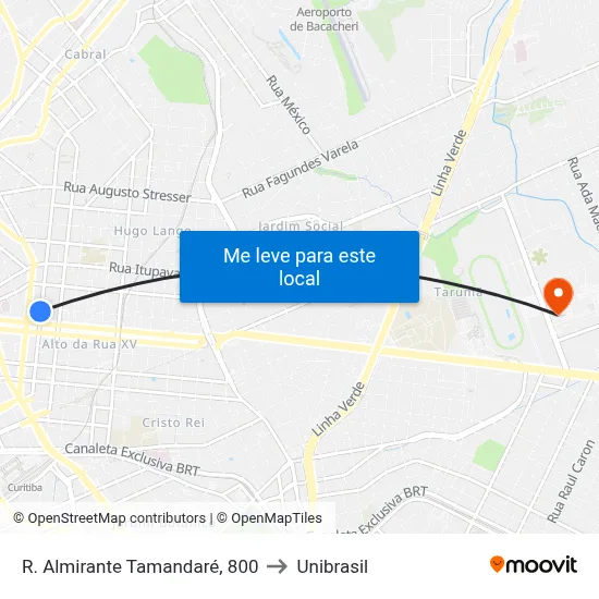 R. Almirante Tamandaré, 800 to Unibrasil map