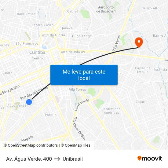 Av. Água Verde, 400 to Unibrasil map