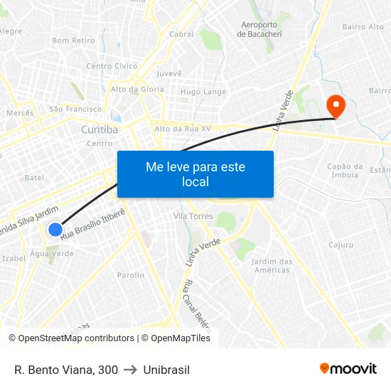 R. Bento Viana, 300 to Unibrasil map