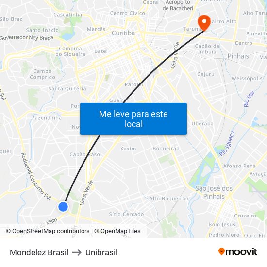 Mondelez Brasil to Unibrasil map