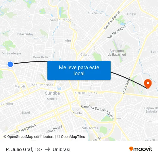 R. Júlio Graf, 187 to Unibrasil map