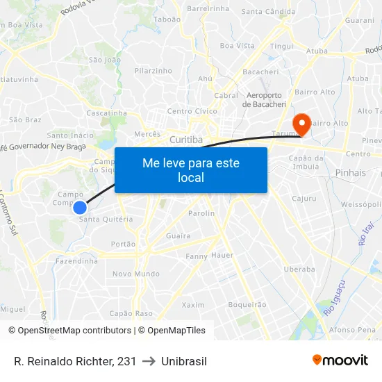 R. Reinaldo Richter, 231 to Unibrasil map
