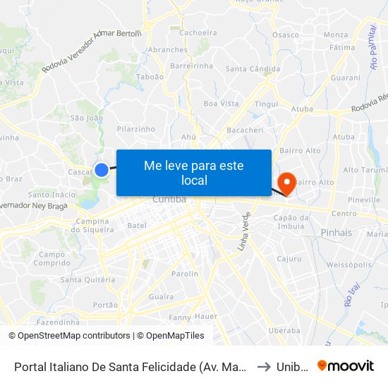 Portal Italiano De Santa Felicidade (Av. Manoel Ribas, 2900) to Unibrasil map