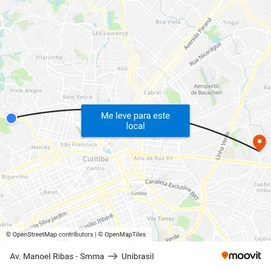 Av. Manoel Ribas - Smma to Unibrasil map
