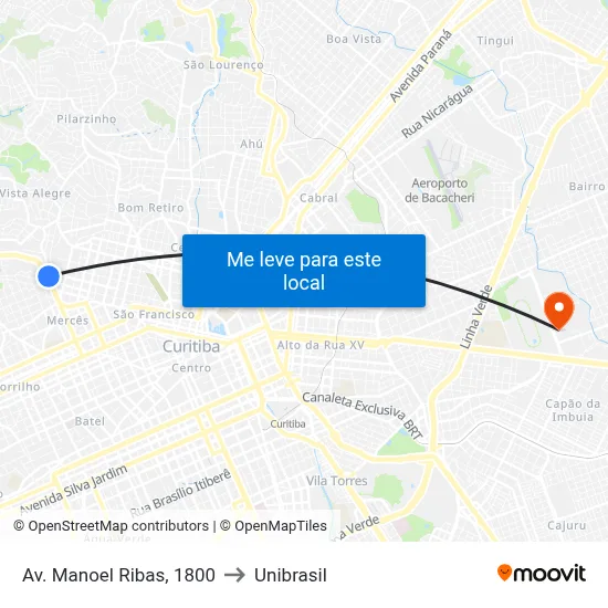 Av. Manoel Ribas, 1800 to Unibrasil map