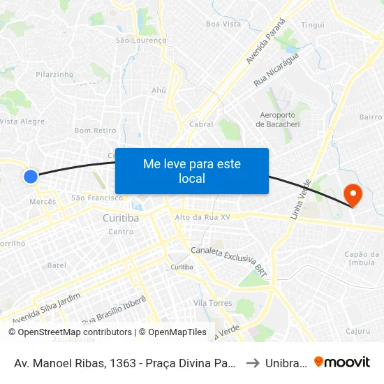 Av. Manoel Ribas, 1363 - Praça Divina Pastora to Unibrasil map