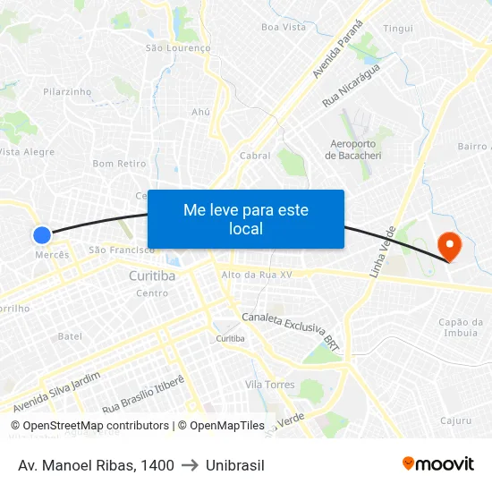 Av. Manoel Ribas, 1400 to Unibrasil map