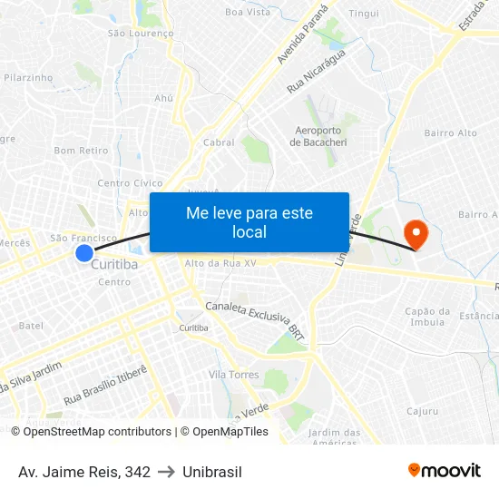 Av. Jaime Reis, 342 to Unibrasil map