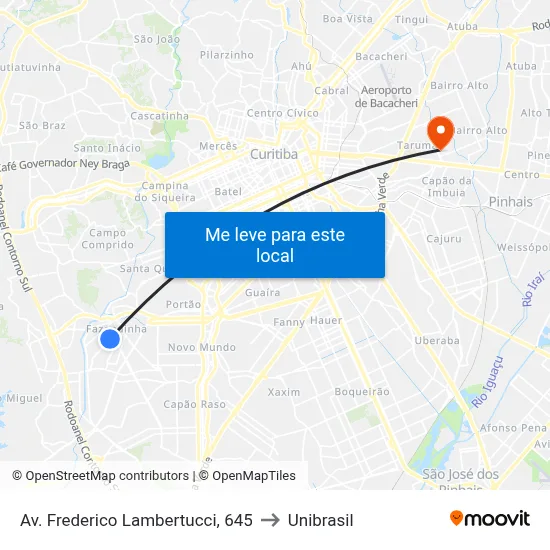 Av. Frederico Lambertucci, 645 to Unibrasil map