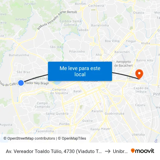 Av. Vereador Toaldo Túlio, 4730 (Viaduto Toaldo Túlio) to Unibrasil map