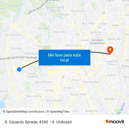 R. Eduardo Sprada, 4390 to Unibrasil map