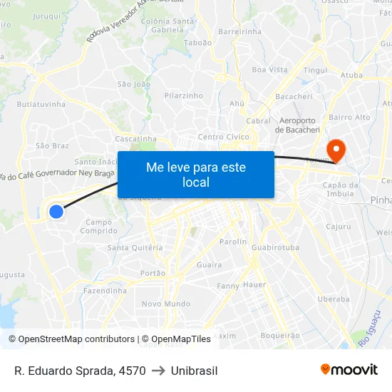 R. Eduardo Sprada, 4570 to Unibrasil map