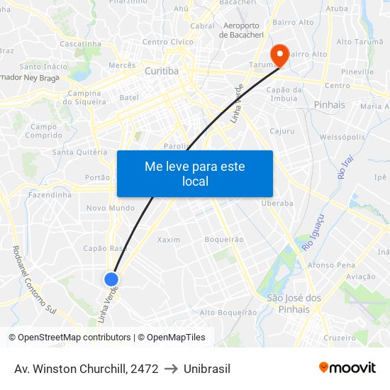 Av. Winston Churchill, 2472 to Unibrasil map