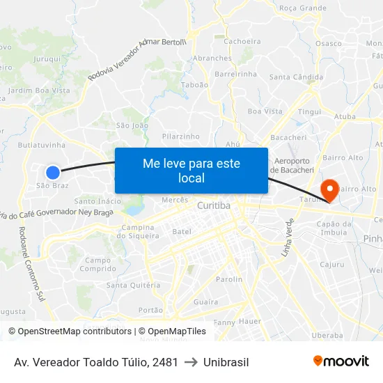 Av. Vereador Toaldo Túlio, 2481 to Unibrasil map