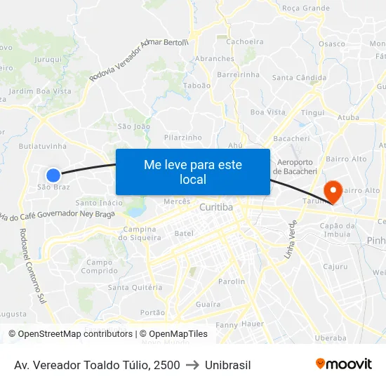 Av. Vereador Toaldo Túlio, 2500 to Unibrasil map