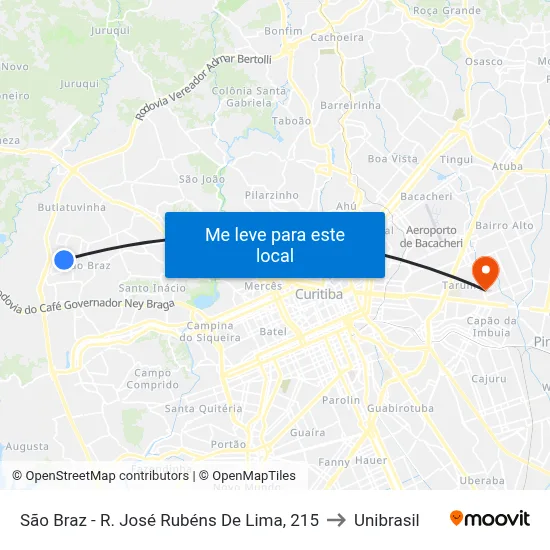 São Braz - R. José Rubéns De Lima, 215 to Unibrasil map
