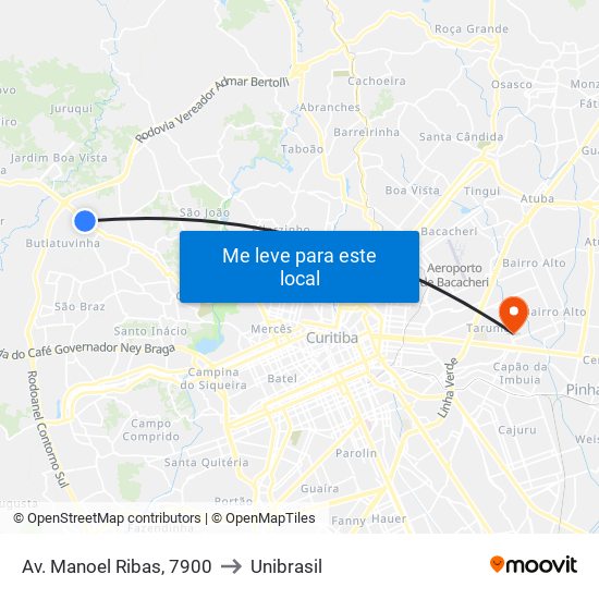 Av. Manoel Ribas, 7900 to Unibrasil map