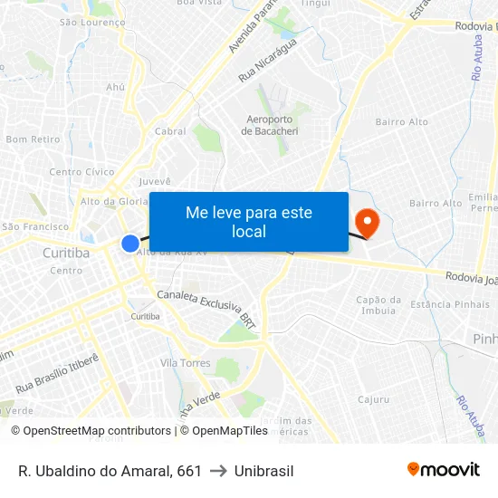 R. Ubaldino do Amaral, 661 to Unibrasil map