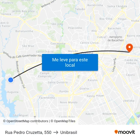 Rua Pedro Cruzetta, 550 to Unibrasil map