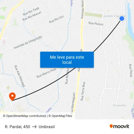 R. Pardal, 450 to Unibrasil map