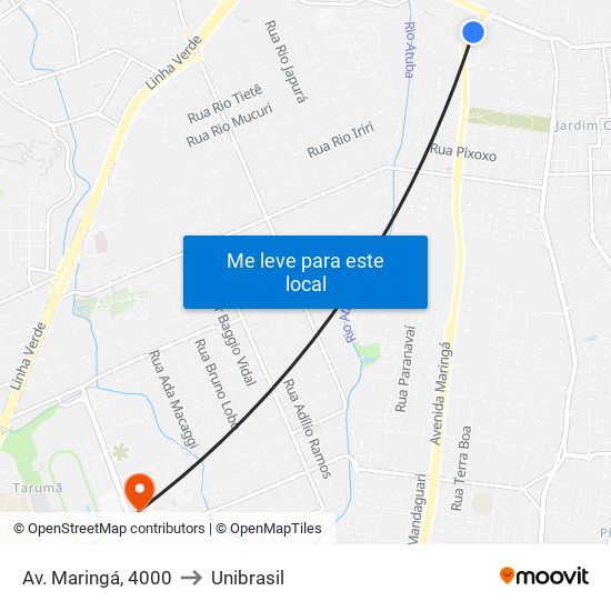 Av. Maringá, 4000 to Unibrasil map