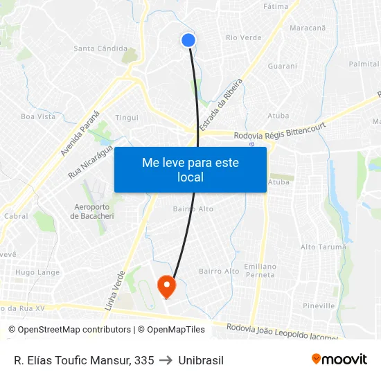 R. Elías Toufic Mansur, 335 to Unibrasil map