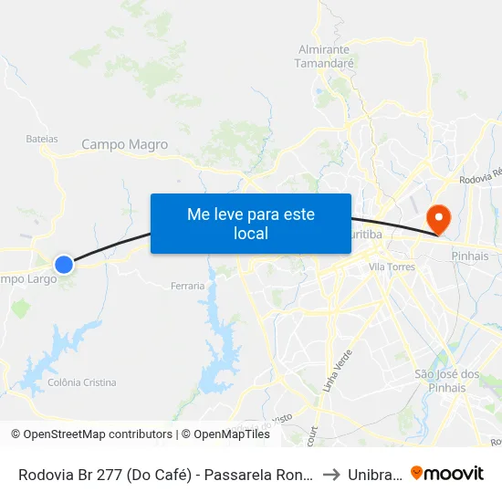 Rodovia Br 277 (Do Café) - Passarela Rondinha to Unibrasil map