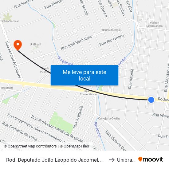 Rod. Deputado João Leopoldo Jacomel, 12813 to Unibrasil map