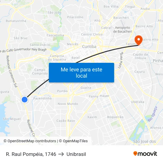 R. Raul Pompéia, 1746 to Unibrasil map